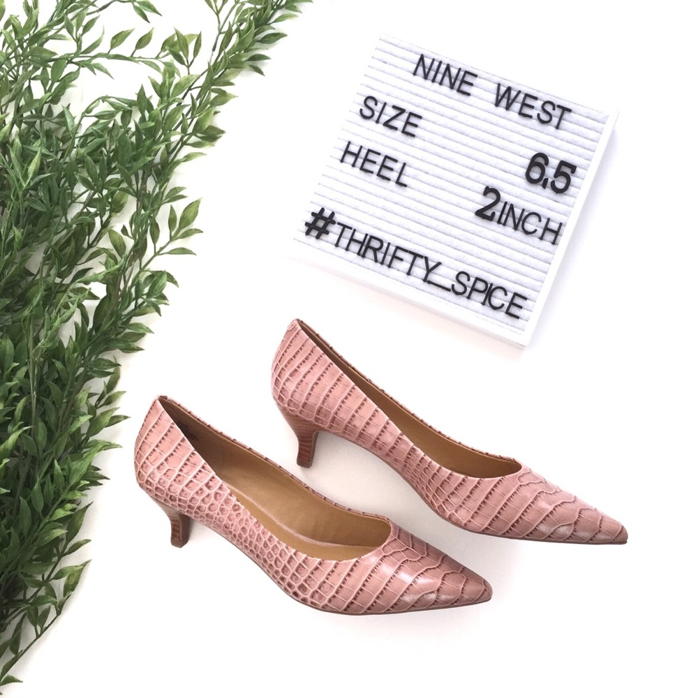 Nine West Pink Crocodile Kitten Heel Size 6.5M